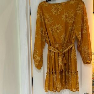 Lantern sleeve elastics waist ruffle dress